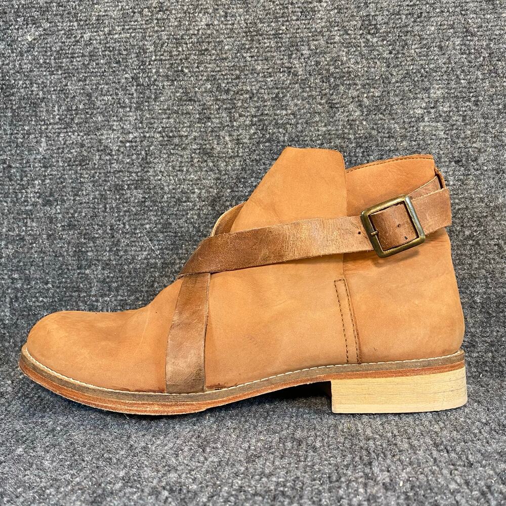 Free People Las Palmas Brown Leather Strap Ankle Boots Shoes Womens 9.5 EU 40